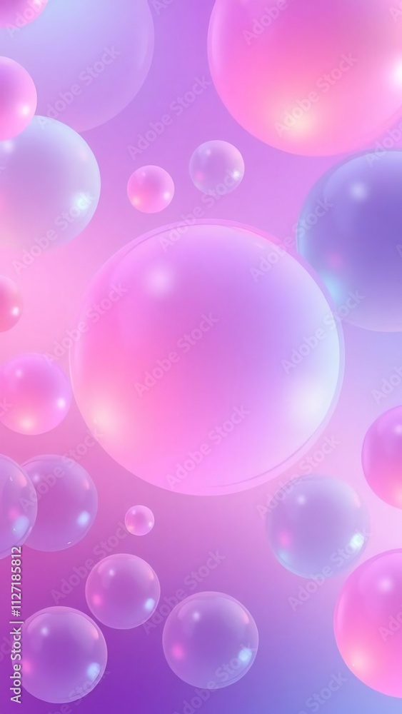 Abstract pastel pink and purple bubbles floating on gradient background. Abstract pastel pink and purple bubbles floating on gradient background.