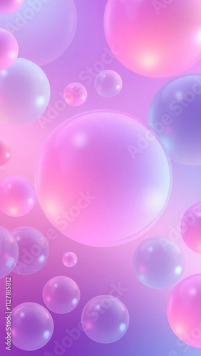 Abstract pastel pink and purple bubbles floating on gradient background.