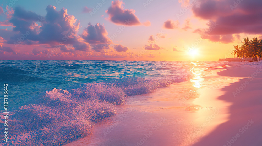 Magical Sunrise Over Cancun Beach with Peaceful Ocean Waves Magical Sunrise Over Cancun Beach with Peaceful Ocean Waves