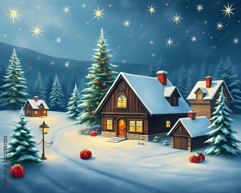 Fototapeta premium Enchanting Winter Night with Starry Skies