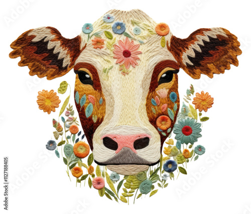 PNG  Embroidery livestock pattern animal. photo