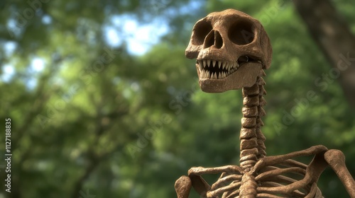 Ancient Hominid Skeleton Prehistoric Fossil Human Ancestor Bones Nature Background
