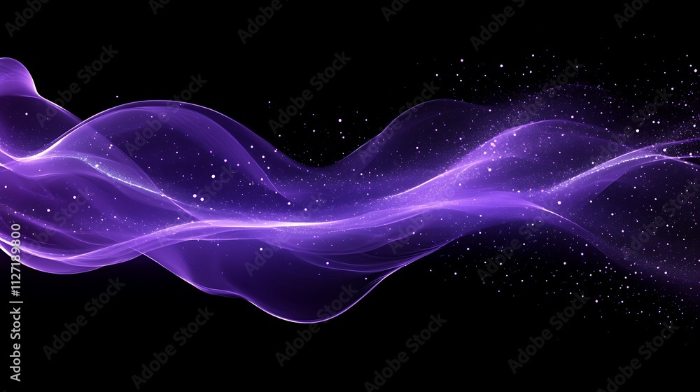 Fototapeta premium Abstract purple wave with glowing particles on black background. (2)