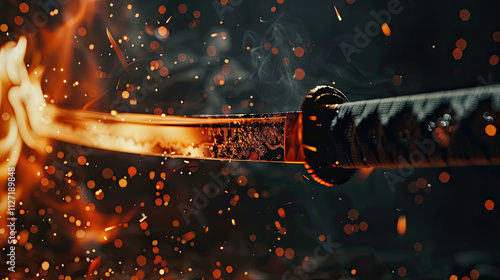 Close-Up of Katana with Flames Illustration