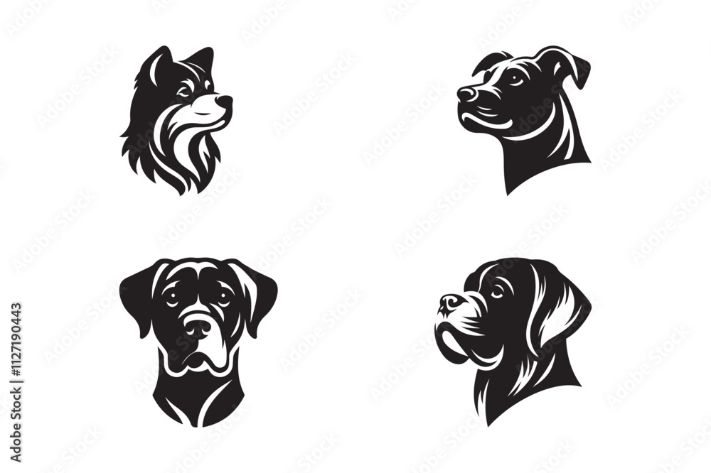 Set of Dog Head Silhouette Illustration Perfect for Pet Logos and Clipart Design Set of Dog Head Silhouette Illustration Perfect for Pet Logos and Clipart Design