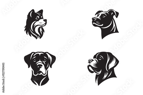 Set of Dog Head Silhouette Illustration Perfect for Pet Logos and Clipart Design