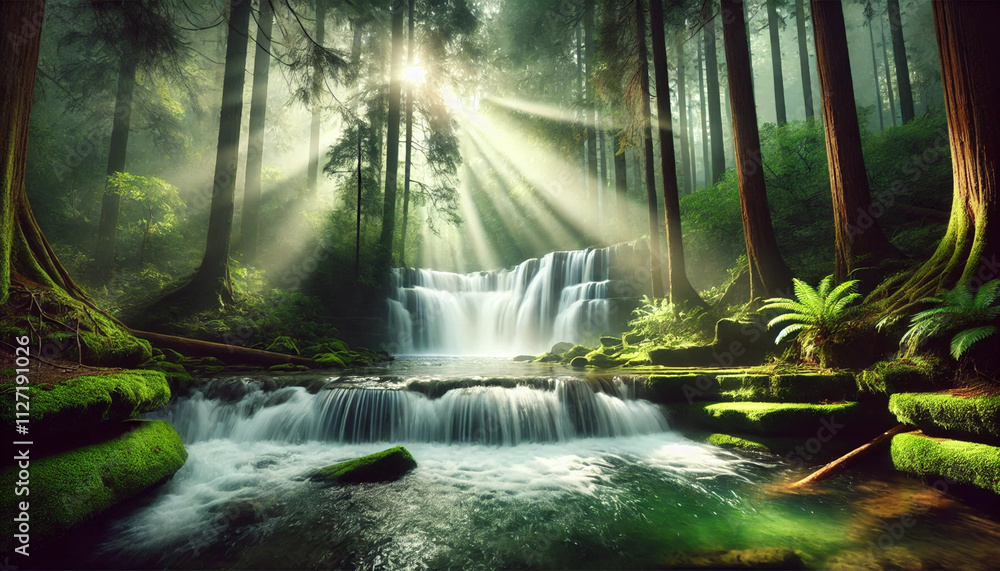 Fototapeta premium Serene forest waterfall