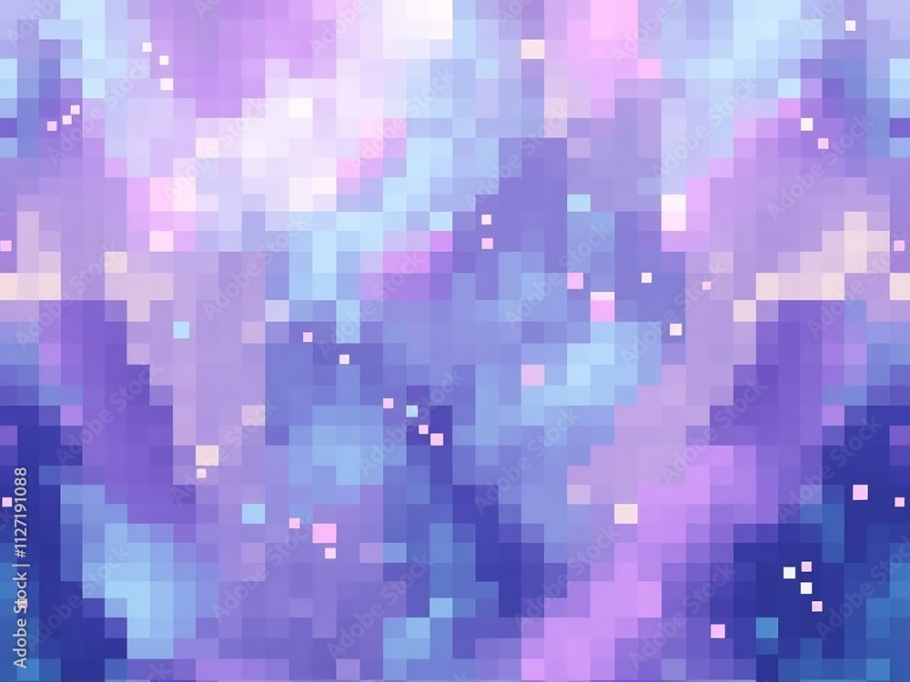 Abstract pixel art galaxy background in purple, blue, and pink hues. Abstract pixel art galaxy background in purple, blue, and pink hues.