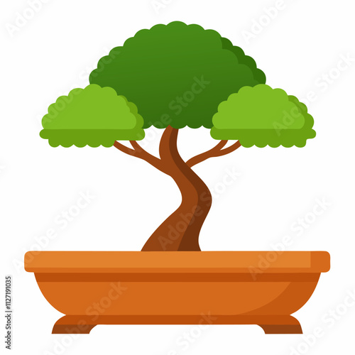 wooden bonsai pot vector icon on white background