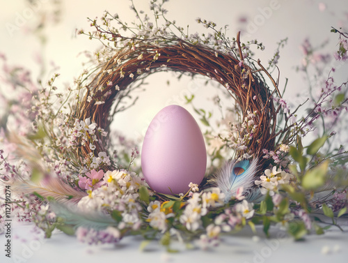 Pink easter egg with round nest
