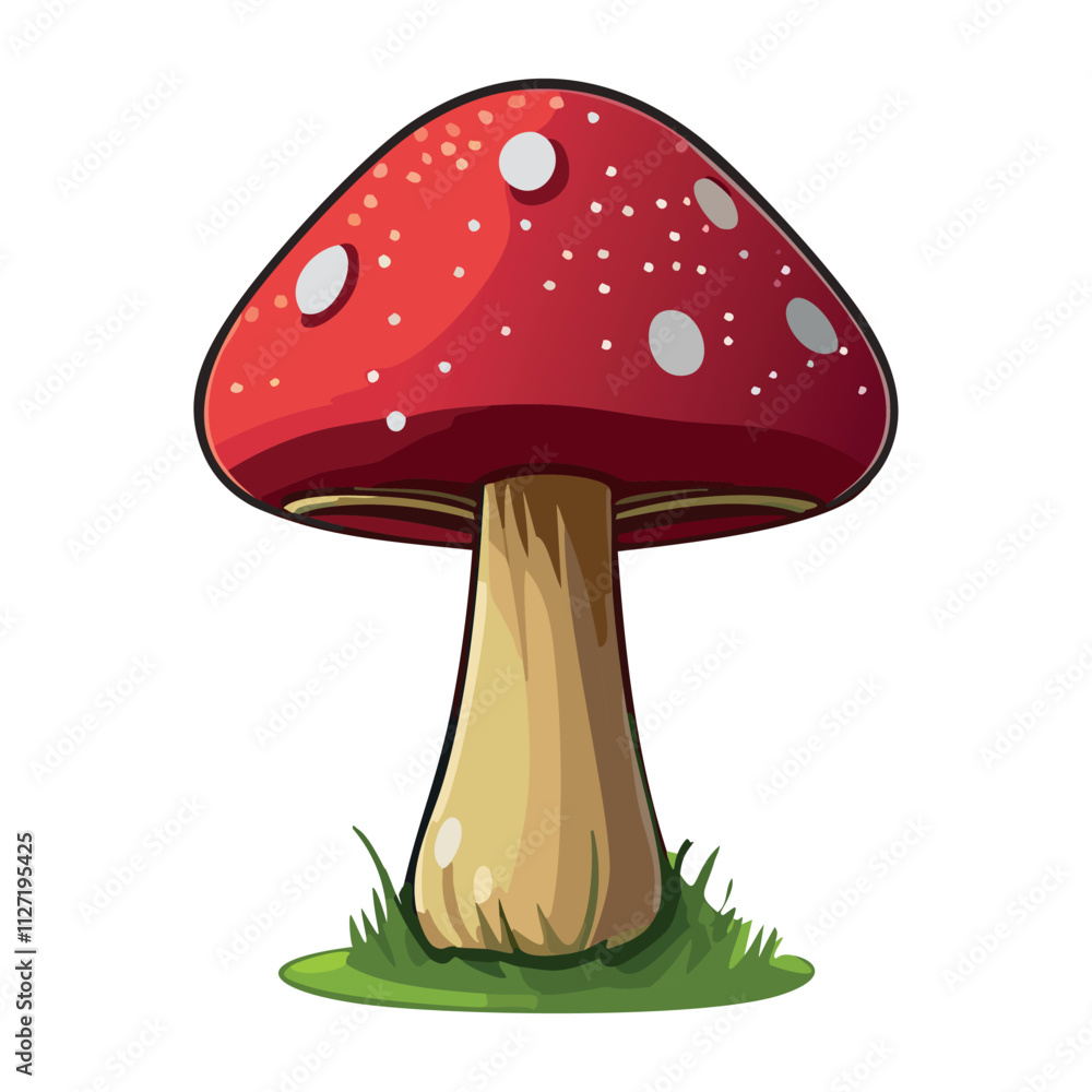 Red Mushroom with White Spots Vector Illustration Red Mushroom with White Spots Vector Illustration