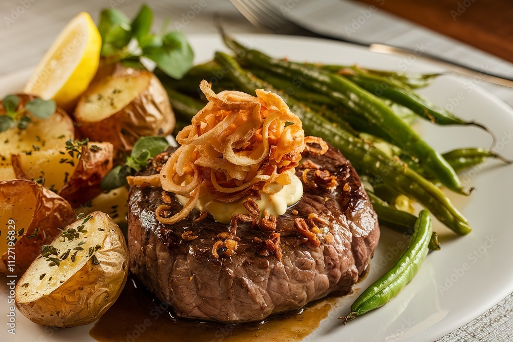 A close-up shot of a deliciously plated meal. A close-up shot of a deliciously plated meal.
