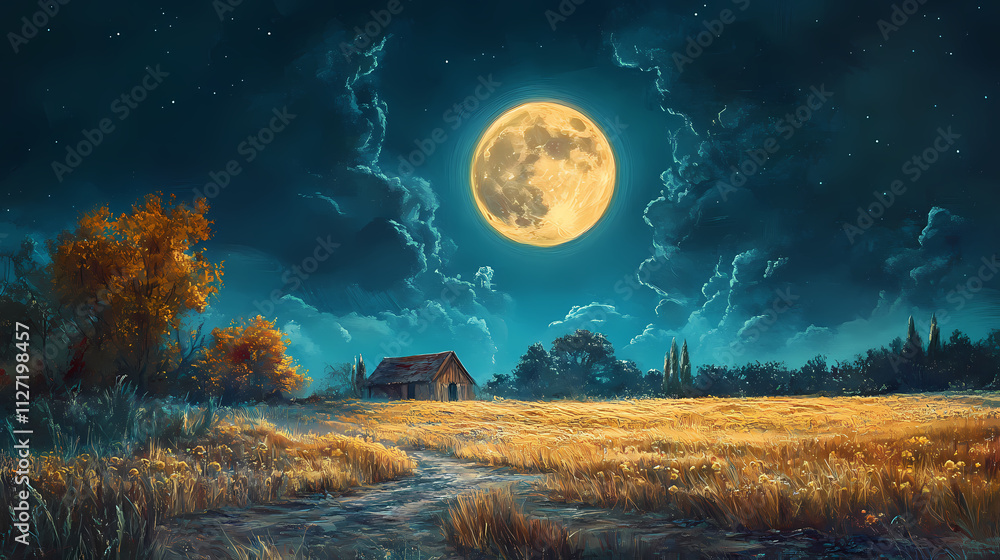 Harvest moon the full moon closest to the autumn equinox histor. Equinox. Illustration Harvest moon the full moon closest to the autumn equinox histor. Equinox. Illustration