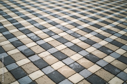 A photo of a close-up image of tiled stones with a pattern of alternating light and dark gray.