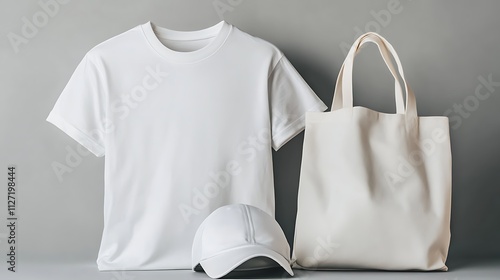 Blank White Tshirt Tote Bag and Cap Mockup