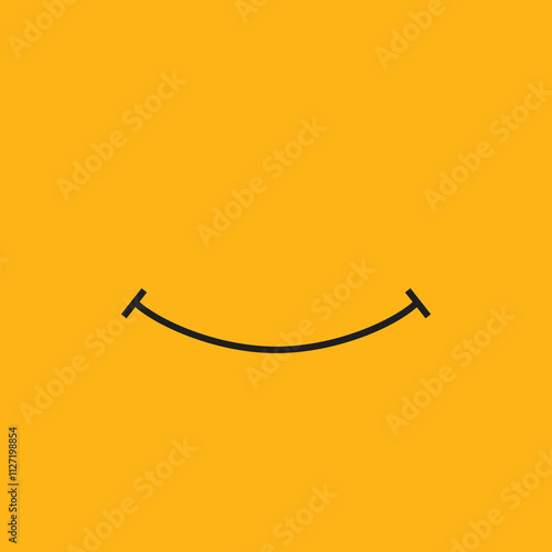 Subtle smile on the yellow background representing a smiley face. Vector Illustration. 