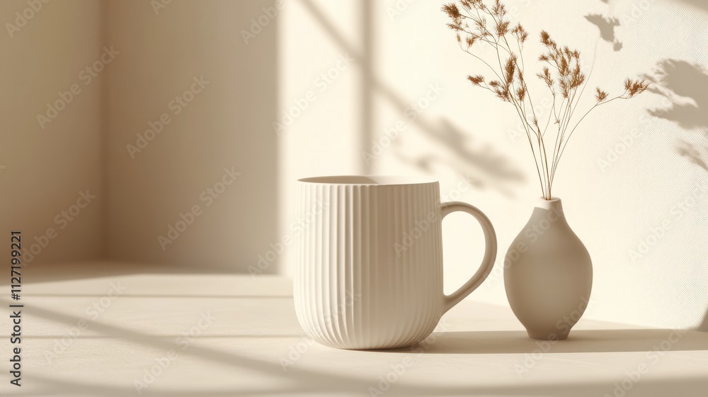 Minimalistic white ceramic coffee mug isolated on a plain background, perfect for branding or graphic design mockups. Minimalistic white ceramic coffee mug isolated on a plain background, perfect for branding or graphic design mockups.