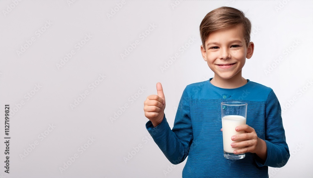 Happy Boy with Milk: A cheerful boy gives a thumbs-up while holding a glass of milk. Perfect for healthy lifestyle, childhood, and dairy product advertising. Happy Boy with Milk: A cheerful boy gives a thumbs-up while holding a glass of milk. Perfect for healthy lifestyle, childhood, and dairy product advertising.