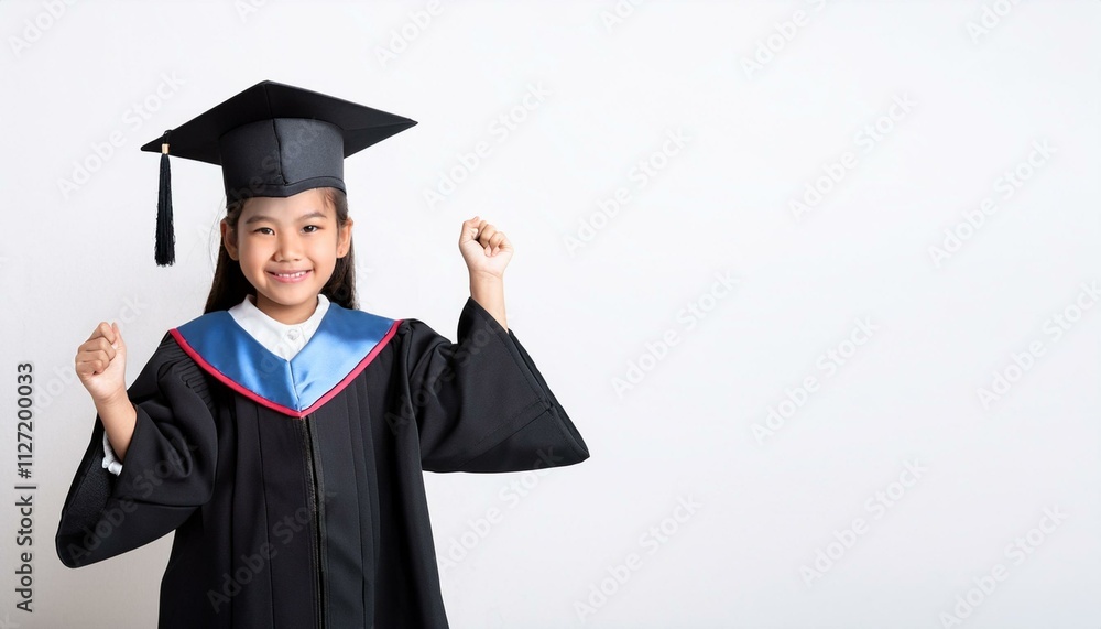 Graduation Day Joy: A young graduate beams with pride in her cap and gown, celebrating a milestone achievement with a joyous fist pump. Graduation Day Joy: A young graduate beams with pride in her cap and gown, celebrating a milestone achievement with a joyous fist pump.