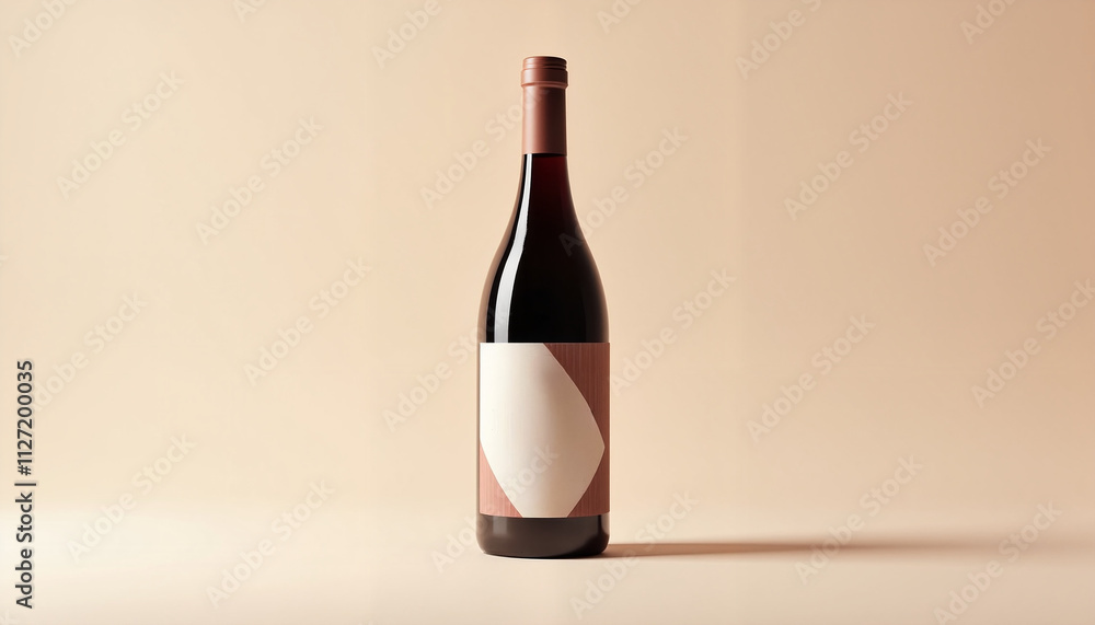 Stylish wine bottle with a blank label on a pastel background, perfect for branding concepts Stylish wine bottle with a blank label on a pastel background, perfect for branding concepts