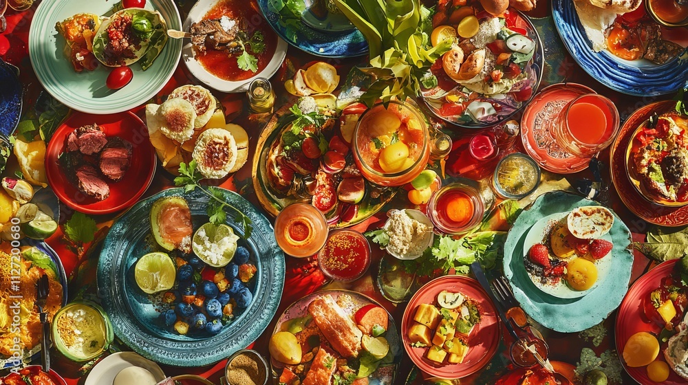 **Paraphrased Text:**
An assortment of meal and drink options is displayed in a vibrant collage of plates, highlighting the diversity and appeal of culinary creations. **Paraphrased Text:**
An assortment of meal and drink options is displayed in a vibrant collage of plates, highlighting the diversity and appeal of culinary creations.