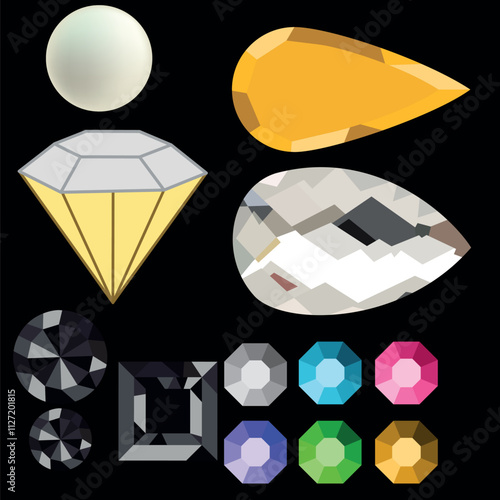 A flat style diamond set. Abstract black diamond collection icons. Linear outline sign. Diamonds vector logo design.