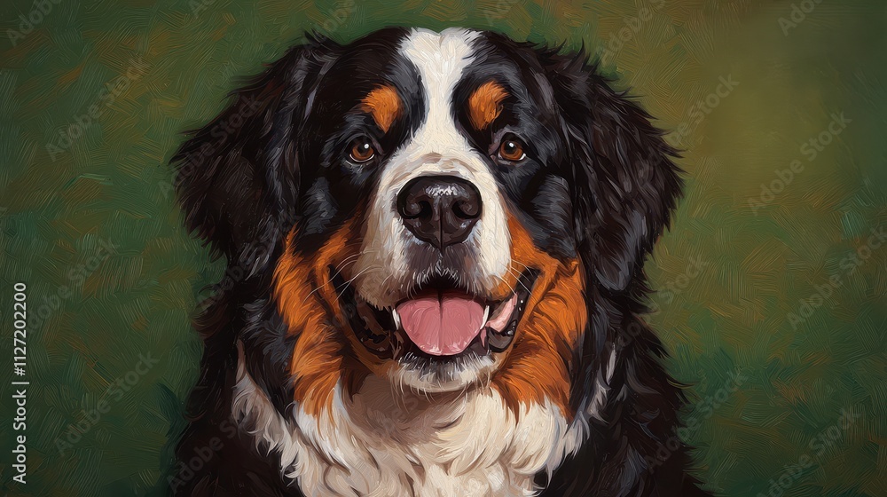 Portrait of a Bernese Mountain Dog, Happy Canine Portrait of a Bernese Mountain Dog, Happy Canine