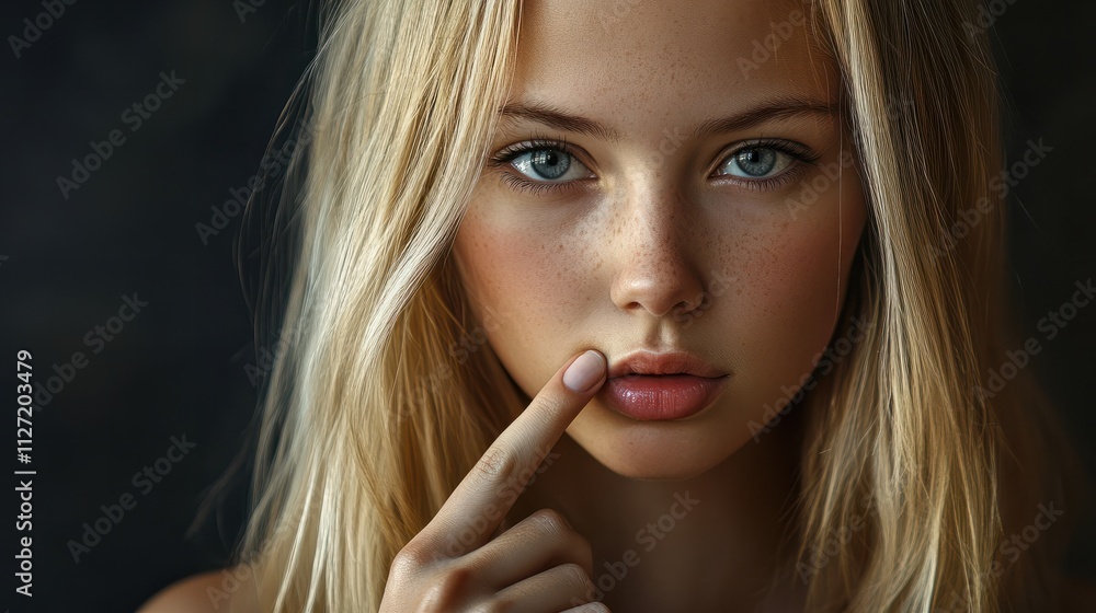 Portrait of a pretty young blonde girl showing silence gesture Portrait of a pretty young blonde girl showing silence gesture