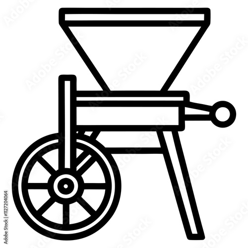 A winnowing machine slhouette,line art vector icon illustration on white background.