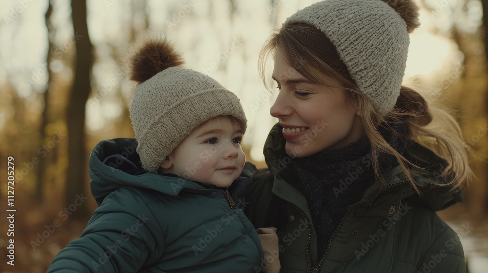 A joyful moment between a mother and her child outdoors in autumn. A joyful moment between a mother and her child outdoors in autumn.