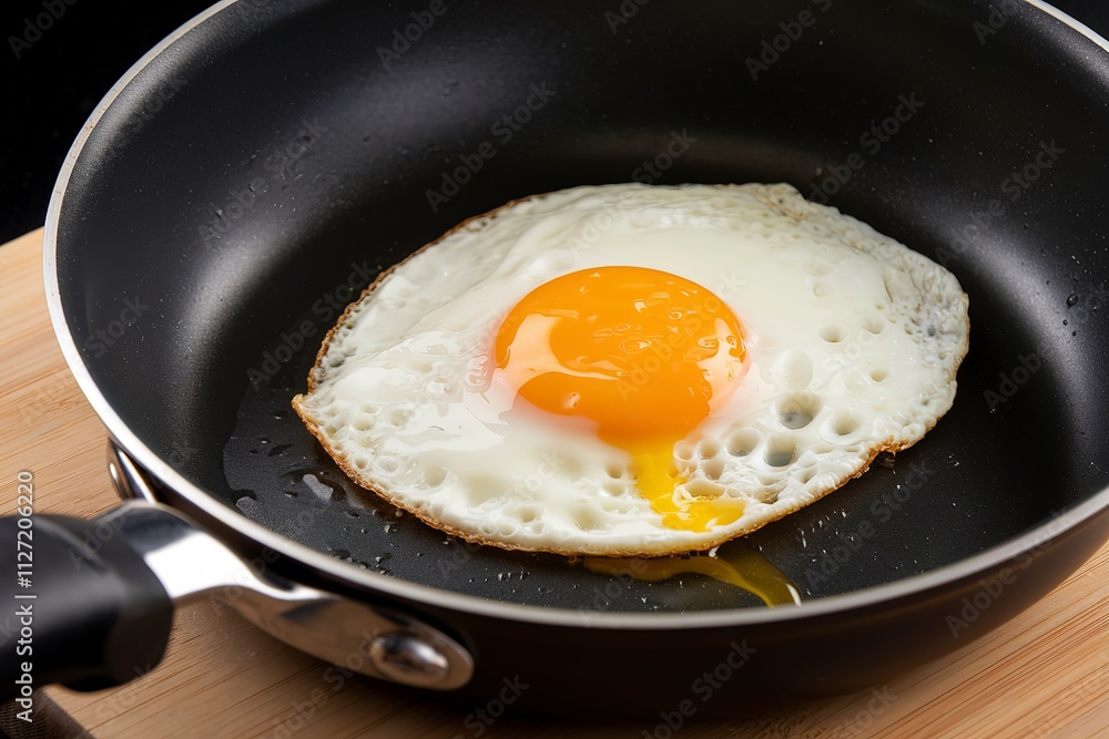 a fried egg in a frying pan, isolated on a black background a fried egg in a frying pan, isolated on a black background