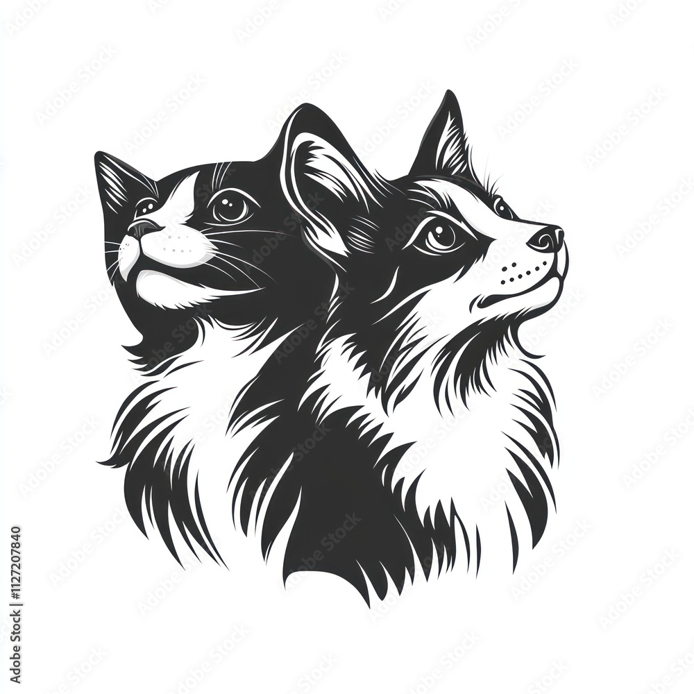 Fototapeta premium A stylized illustration of two dogs' heads in profile, showcasing their features and expressions.