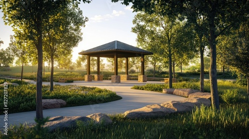 Small pavilion in a large park at Daybreak, South Jordan, Utah