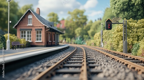 Small railway station platforms and rails photo