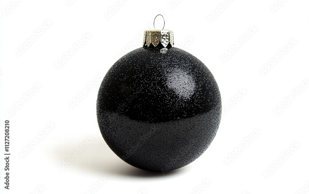 close up black Christmas ball isolated on white background close up black Christmas ball isolated on white background
