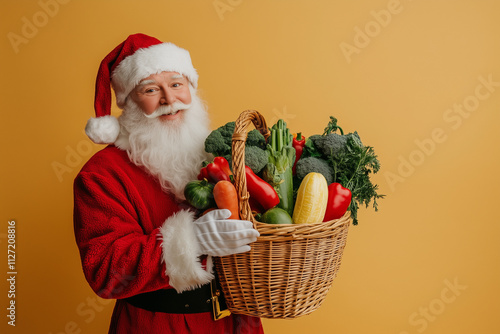 Wallpaper Mural santa claus holding a basket full of fresh vegetables at plain color background with copy space Torontodigital.ca