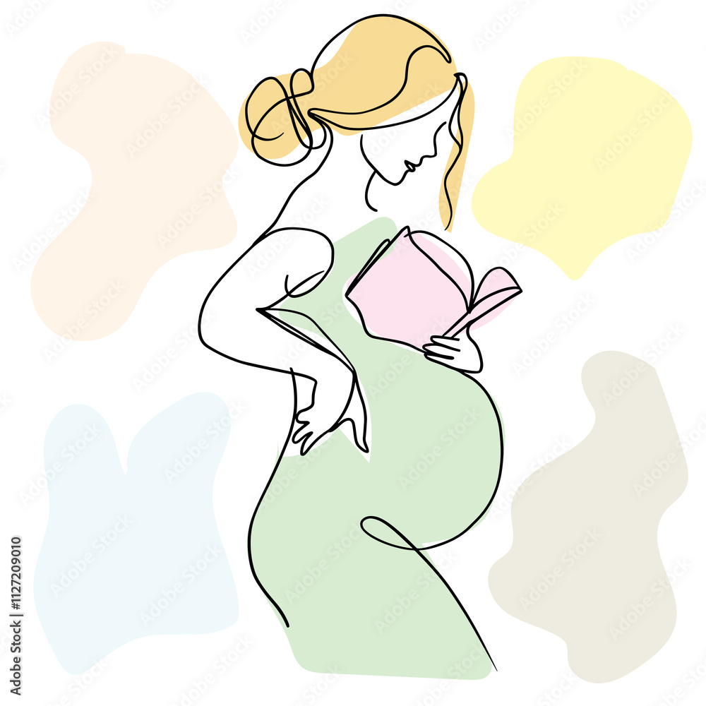 Elegant Line Art of a Girl Reading a Book with Soft Pastel Colors Elegant Line Art of a Girl Reading a Book with Soft Pastel Colors