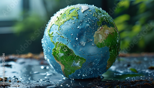 Fototapeta Naklejka Na Ścianę i Meble -  Crying soggy planet earth globe, polluted environment, environmental world earth day awareness, dying planet mother earth, world earth day 