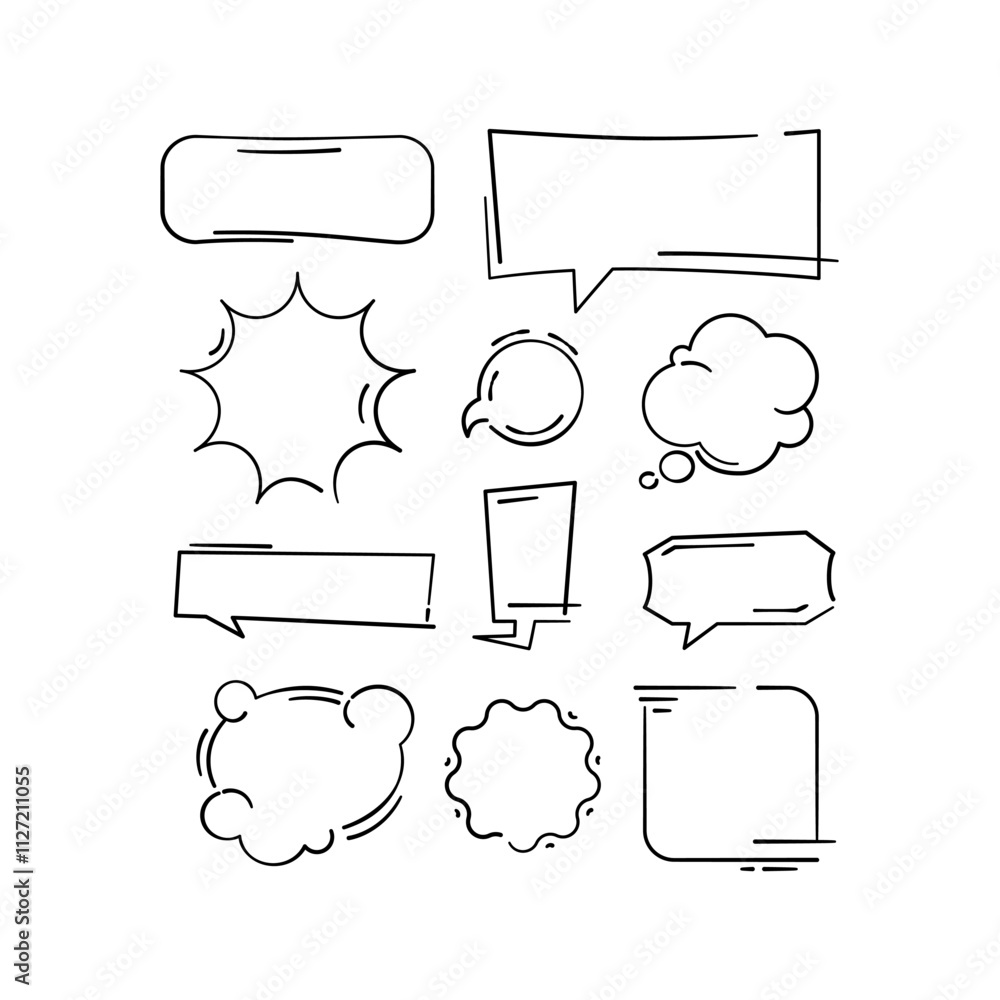 Obraz premium Speech bubbles and frames set. Vector doodle. Sketch style drawing. Vector illustration.