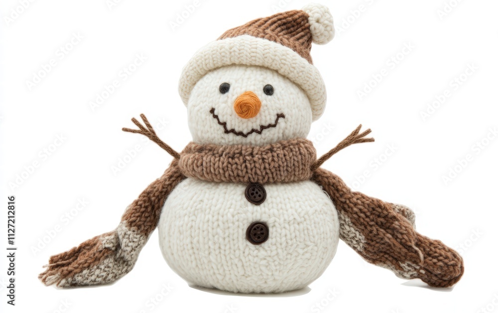 Fototapeta premium Snowman with hat and scarf isolated on white background