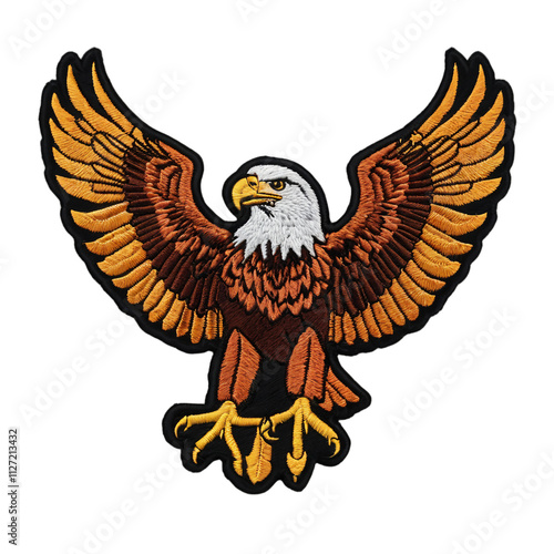 Emblematic eagle design with vibrant colors showcasing intricate embroidery details on a transparent background photo