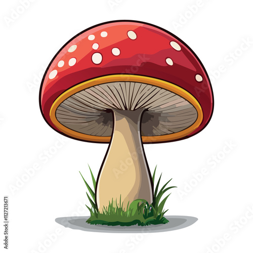 Red and White Toadstool Vector Illustration with Grass