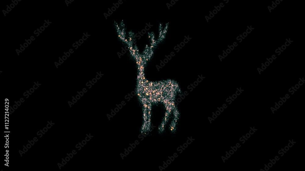 Christmas reindeer in colorful lights animated, on black background