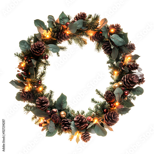 Christmas Wreath with Lights, Frame Border, and Berries photo