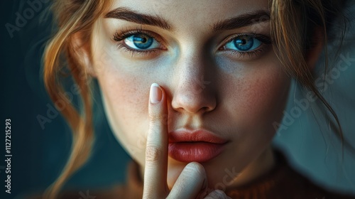 woman showing a sign of silence with her finger