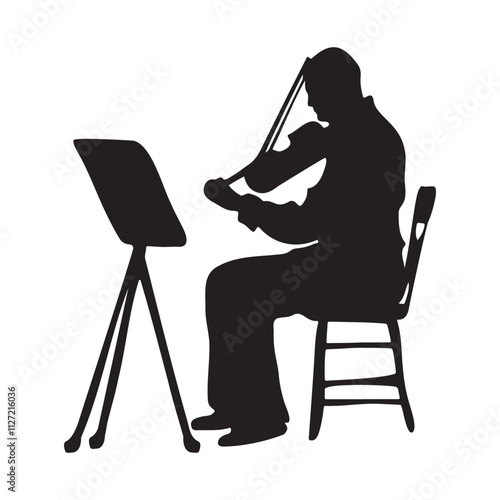 Man playing violin silhouette vector illustration