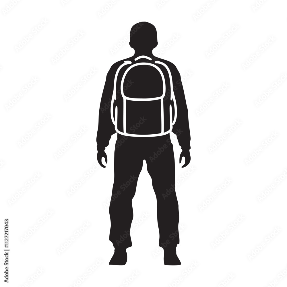 Backpacker back side pose silhouette vector illustration Backpacker back side pose silhouette vector illustration