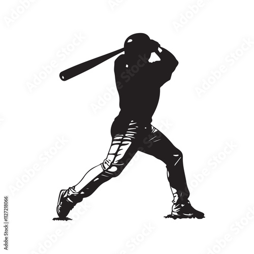 Baseball player hitting pose silhouette vector illustration