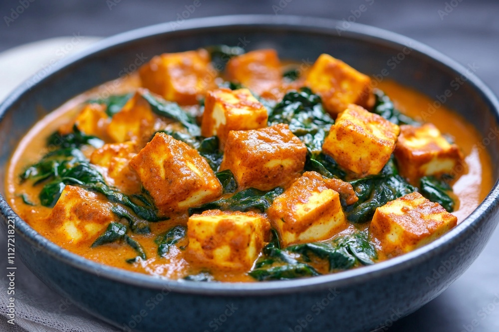 Creamy and aromatic paneer dish with vibrant spinach highlights culinary delights