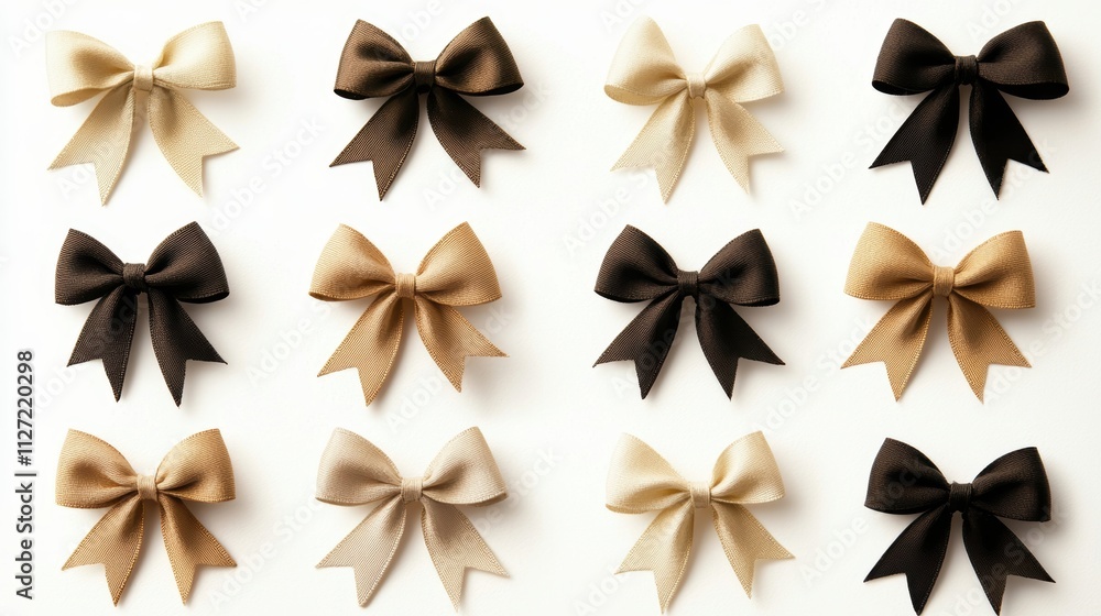 Delicate beige bows in watercolor style showcasing graceful elegance perfect for wedding decor holiday packaging or timeless aesthetics Delicate beige bows in watercolor style showcasing graceful elegance perfect for wedding decor holiday packaging or timeless aesthetics